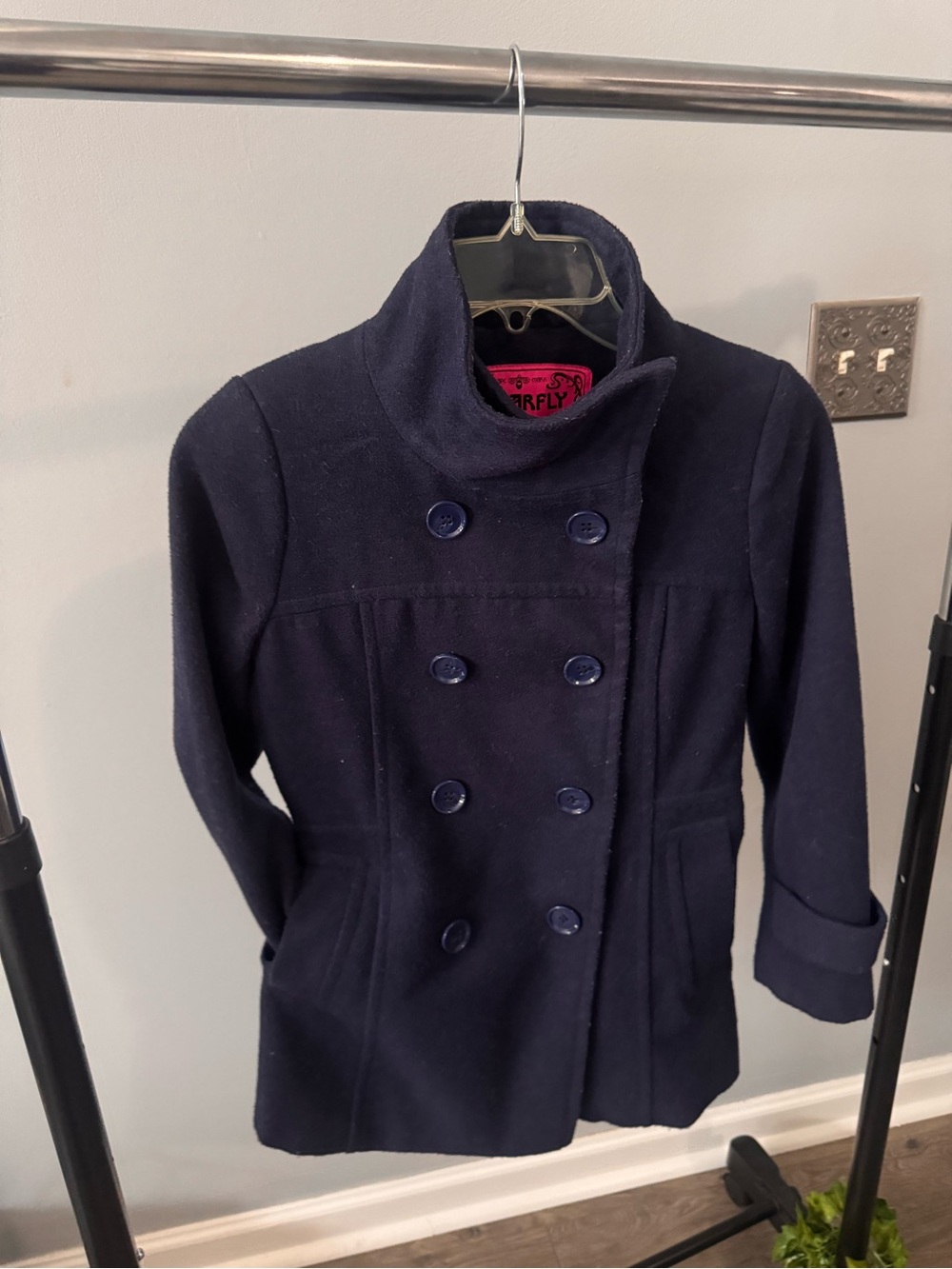 Butter Navy Double-Breasted Kids Peacoat with High Collar